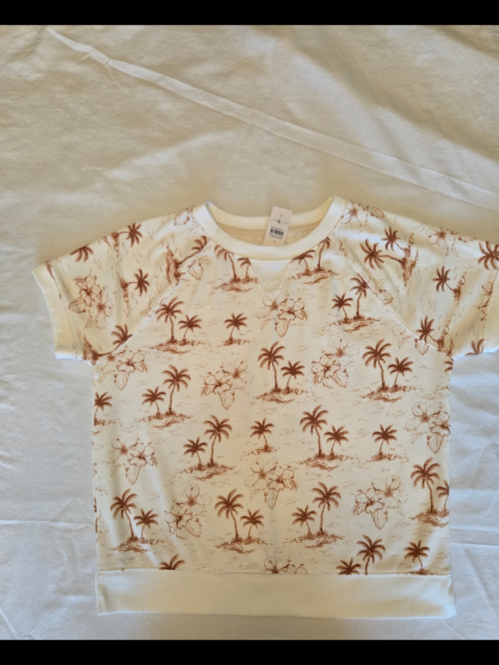 Lou & Grey Cream Short Sleeve Tee with Brown Palm Print